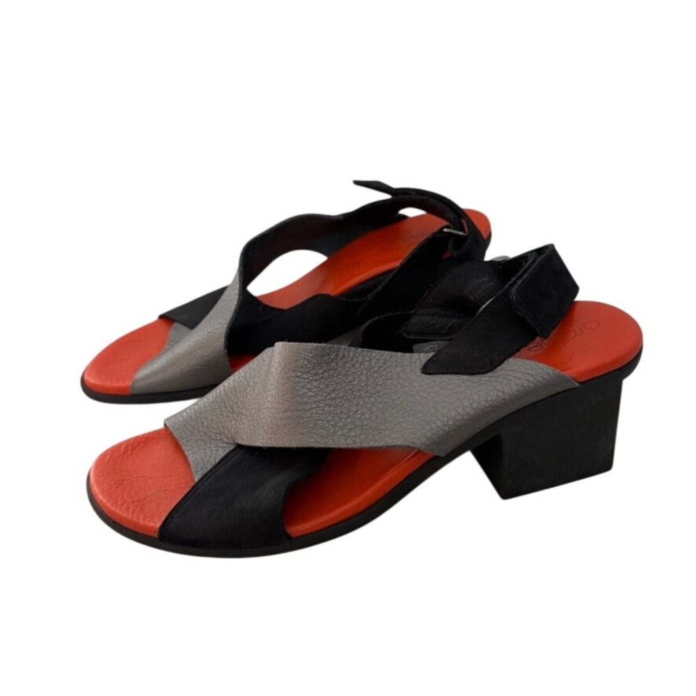 Arche Vayest Leather Suede Sandal Womens 40/9 Black Pewter Block Heel France